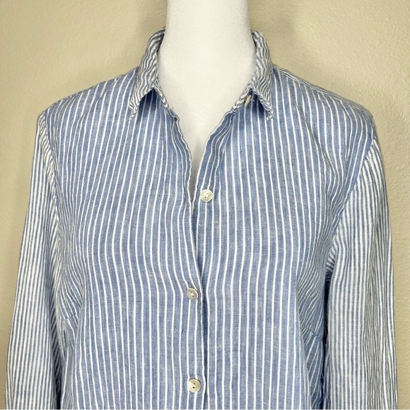 J. Jill Love Linen Essential Shirt Blue & White Mixed Striped Button Up Shirt - Picture 2 of 10